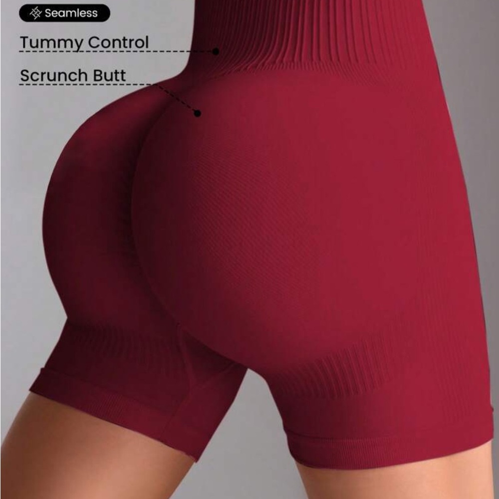Red Seamless Scrunch Tummy Control Shorts